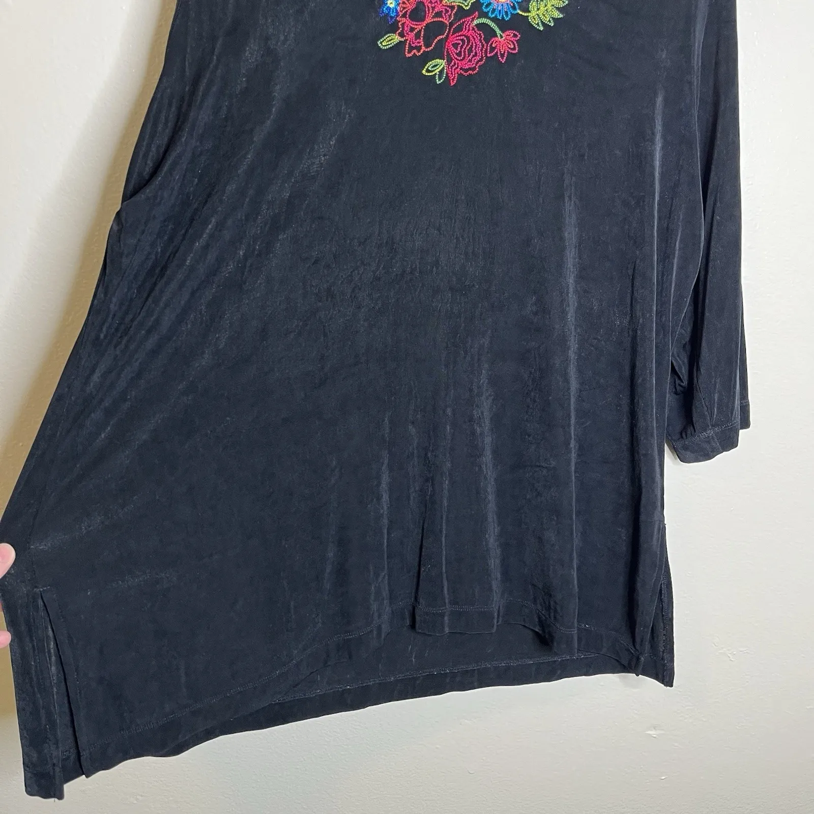 Women Tunic top 2x Relax Fit Whimsigoth Embroidered Dark Floral Witchy Romantic - Image 4