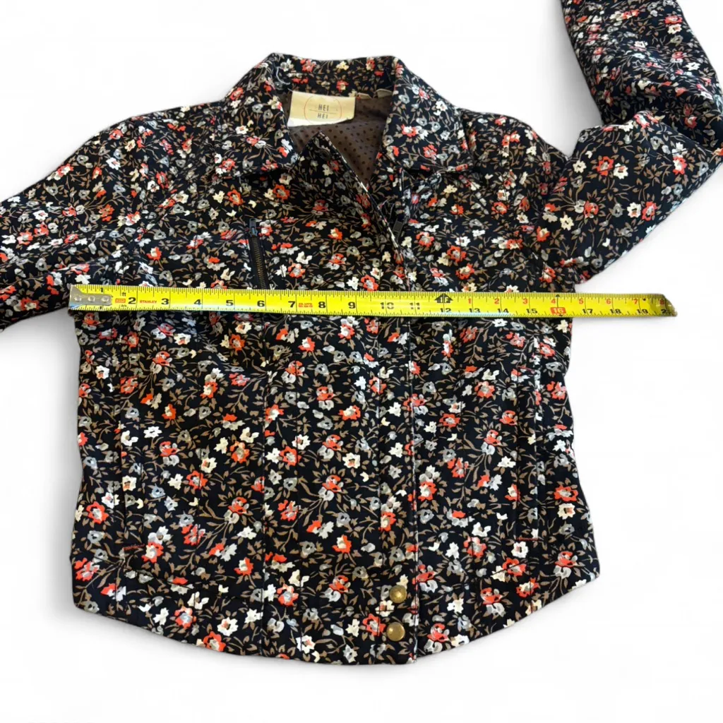 Anthropologie Hei Hei Black Floral Print Quilted Moto Jacket 
 10 Statement Coat - Image 8