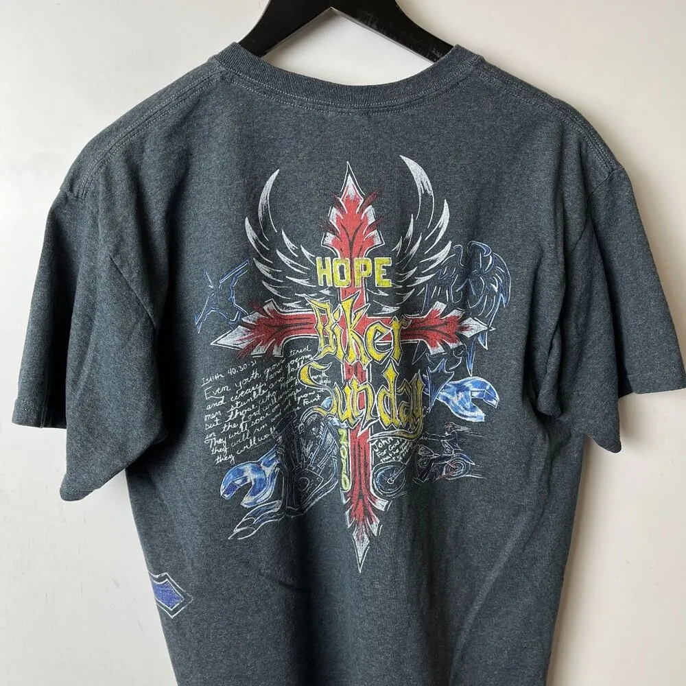 2010 Hope Biker Sunday T Shirt Medium M Gray Graphic Tee Vintage Y2K - Image 6