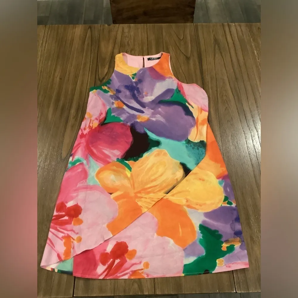 Lauren Ralph Lauren Floral Colorful Sleeveless crepe shift Cocktail mini Dress 6 - Image 11