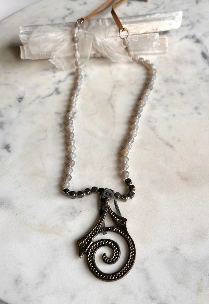 Boutique Handmade Beaded Metal Pendant Necklace 20” - Image 2