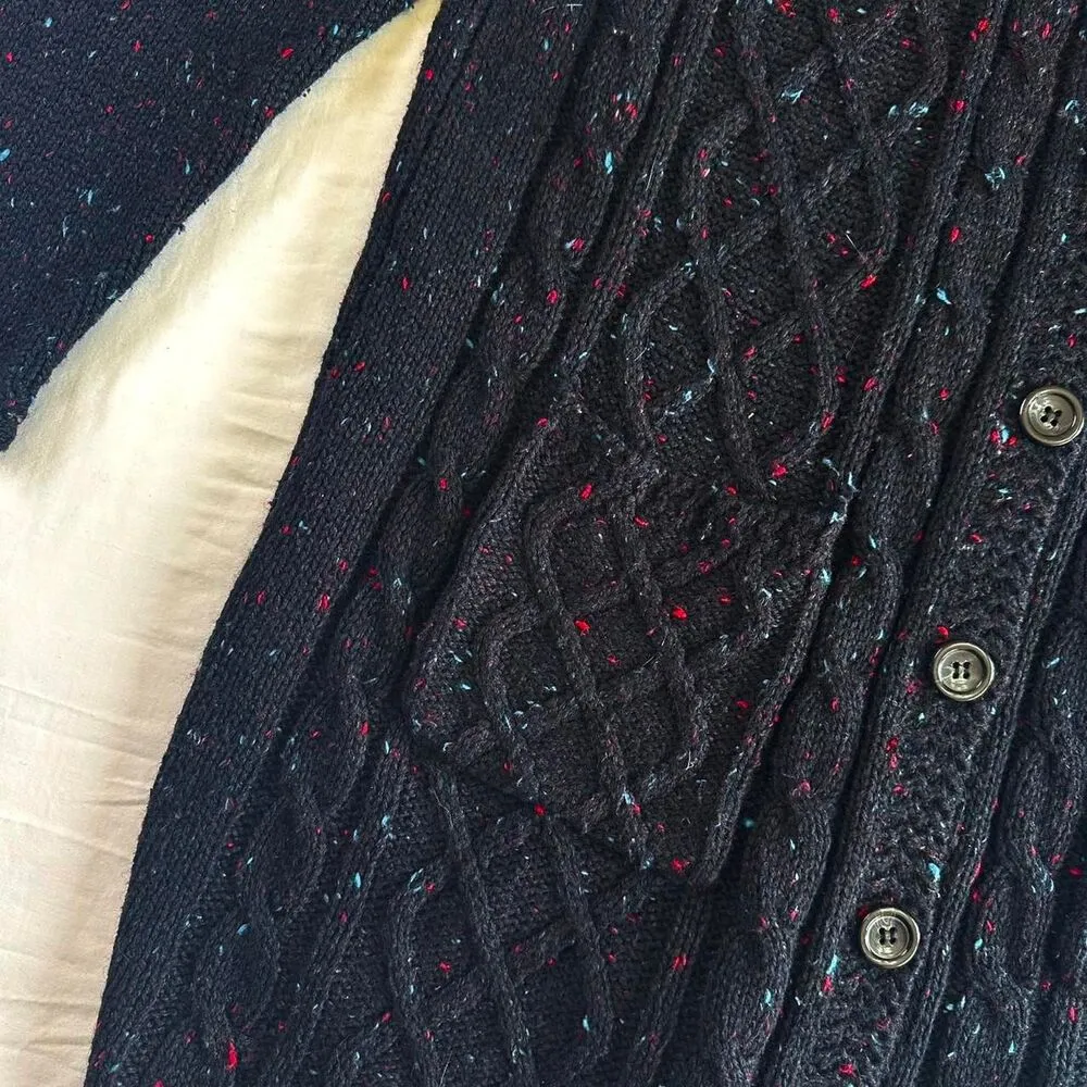 Vtg 90s KIKIT Black Specked Wool Blend Longline Cable Knit Sweater Coat L Twee Size L - Image 2