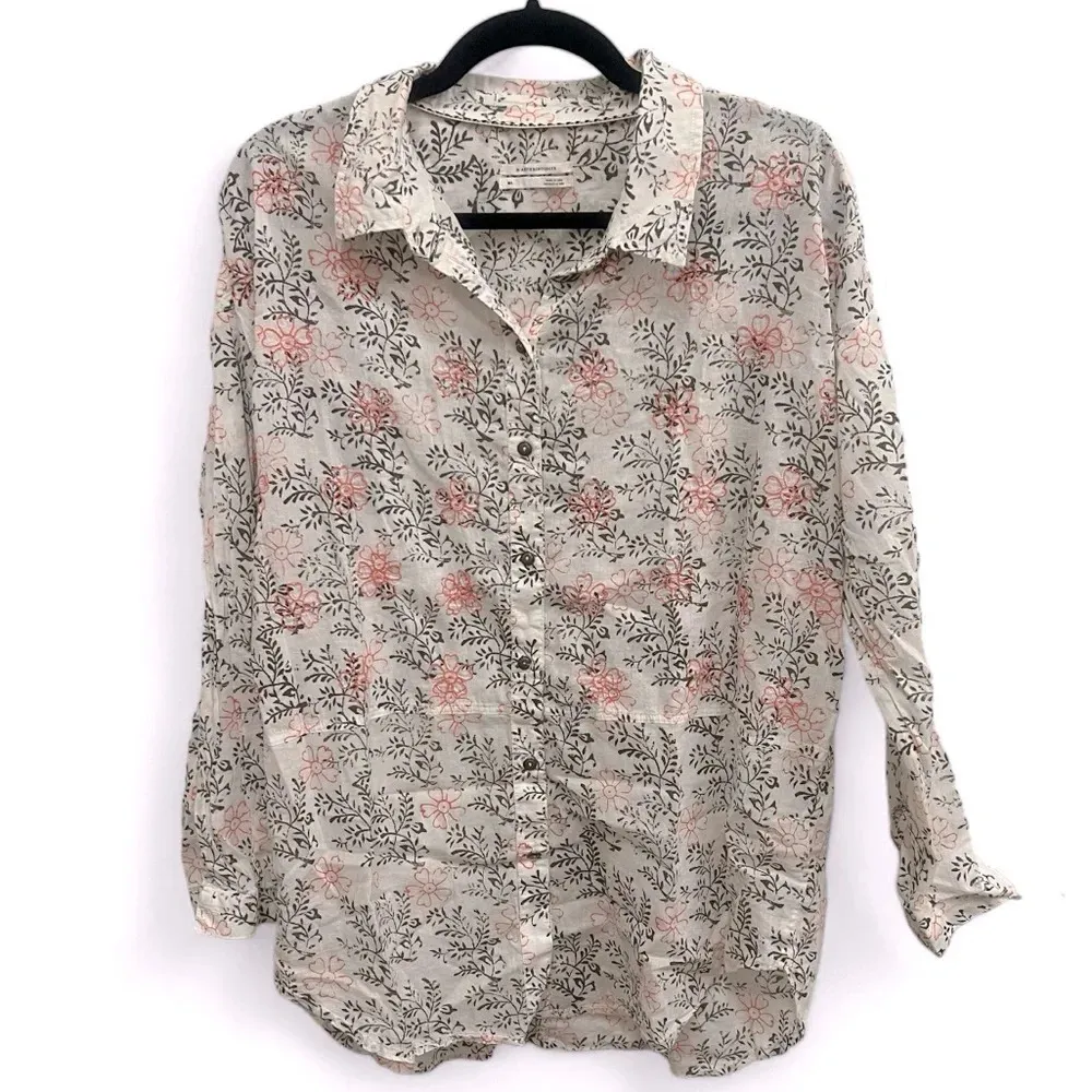 Enchanted Oversized Cotton Cream Floral Button Up Shirt size M/L - Image 3