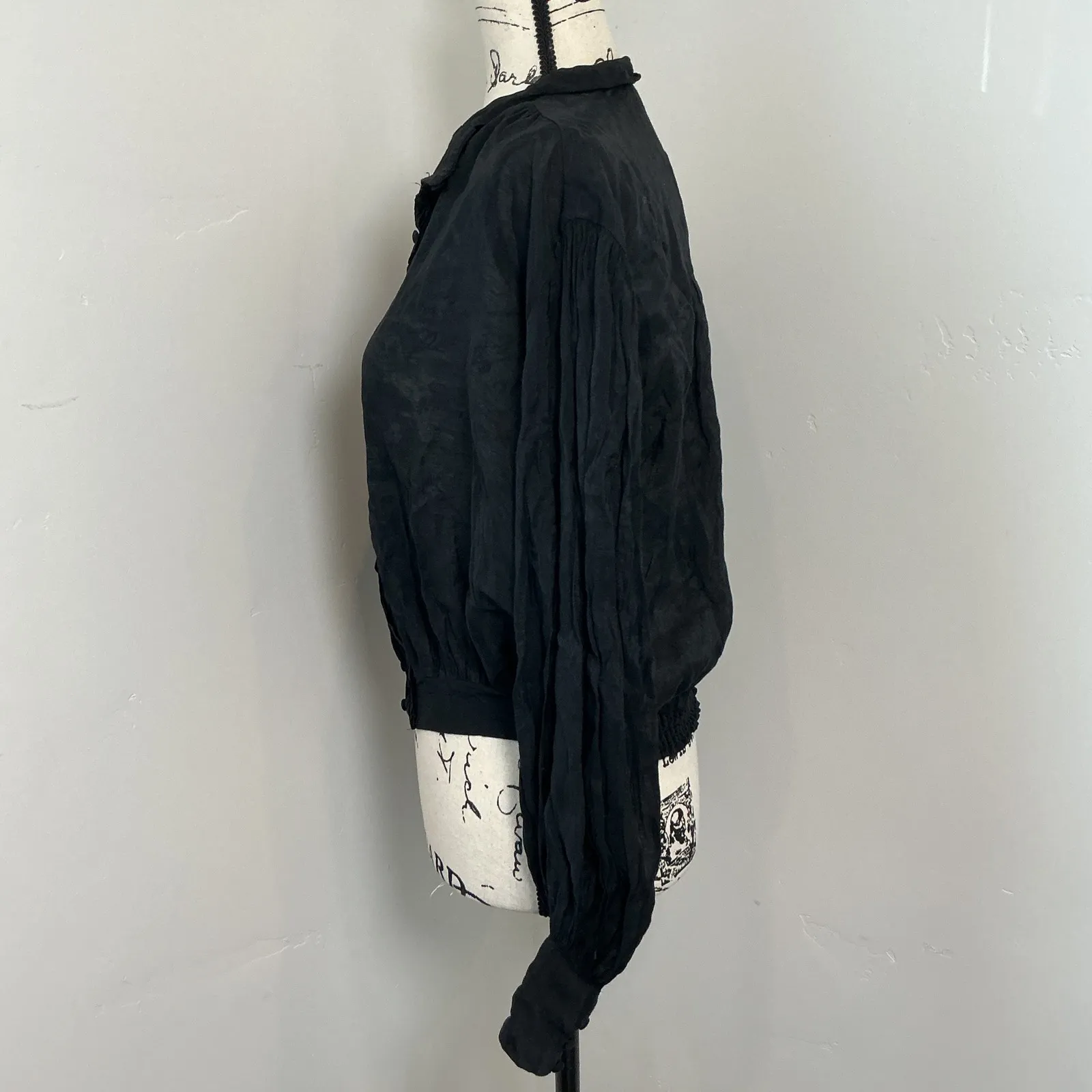 lalavon Black Crinkle Gauze Button Up Shirt Blouse Long Sleeve Sheer M Size M - Image 2