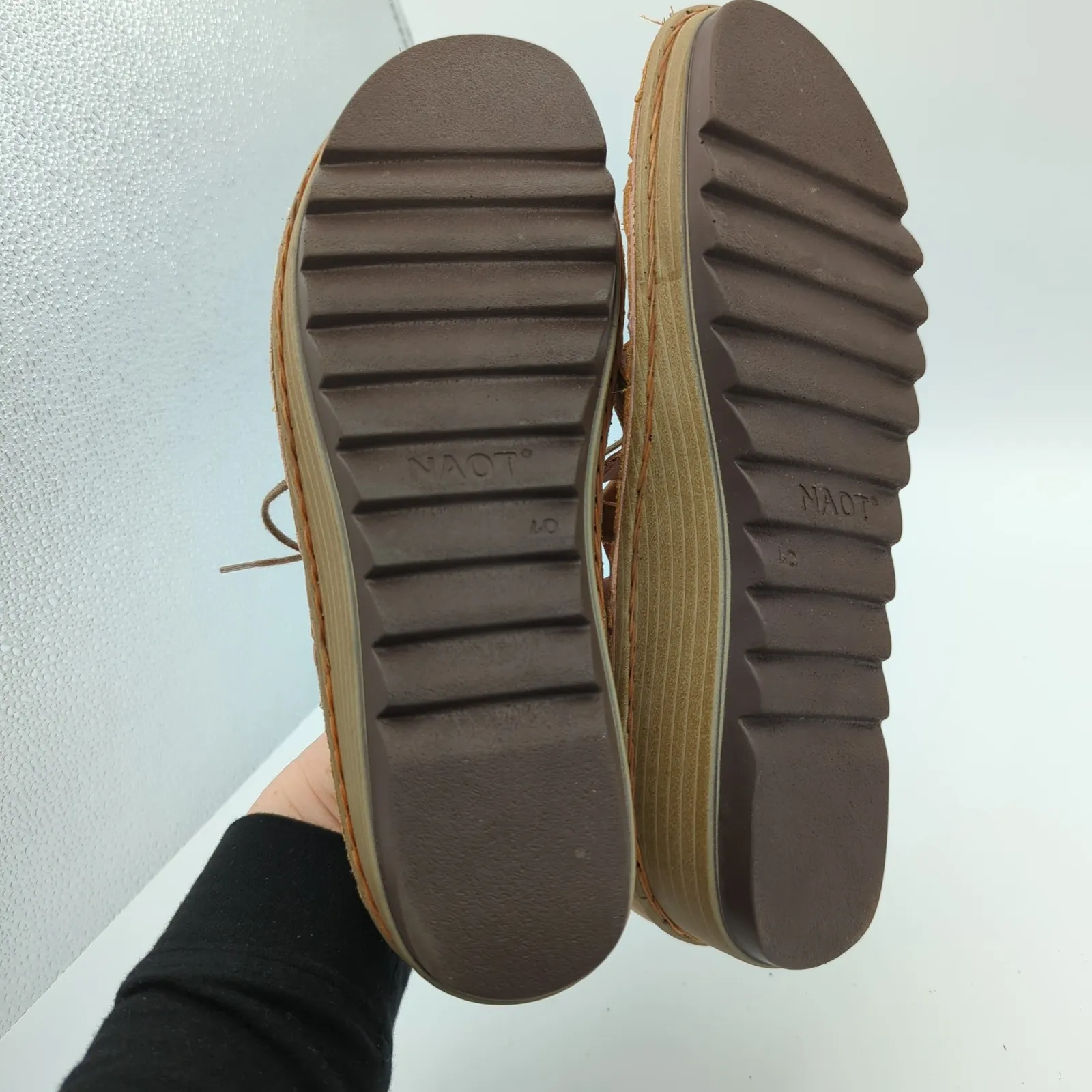 Naot Yarrow Women Tan Leather Lace Up Wedge Gladiator Sandals 40 Women's 9 - Image 7