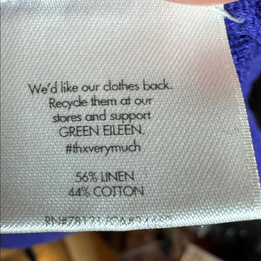 Eileen Fisher Royal Blue Linen Cotton Boxy Knit Top High-Low Hem Size 1X - Image 4