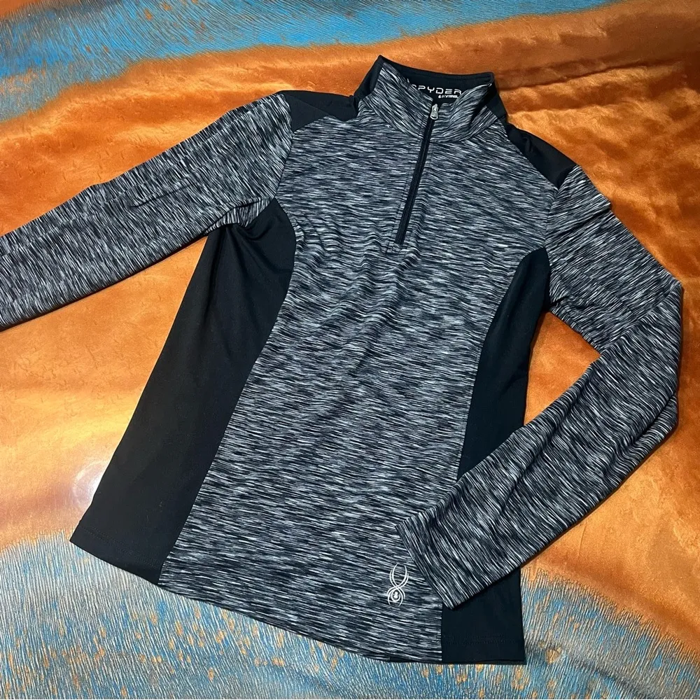 Spyder Bocca 1/4 zip pullover shirt black gray space dye print layer ski - Image 2