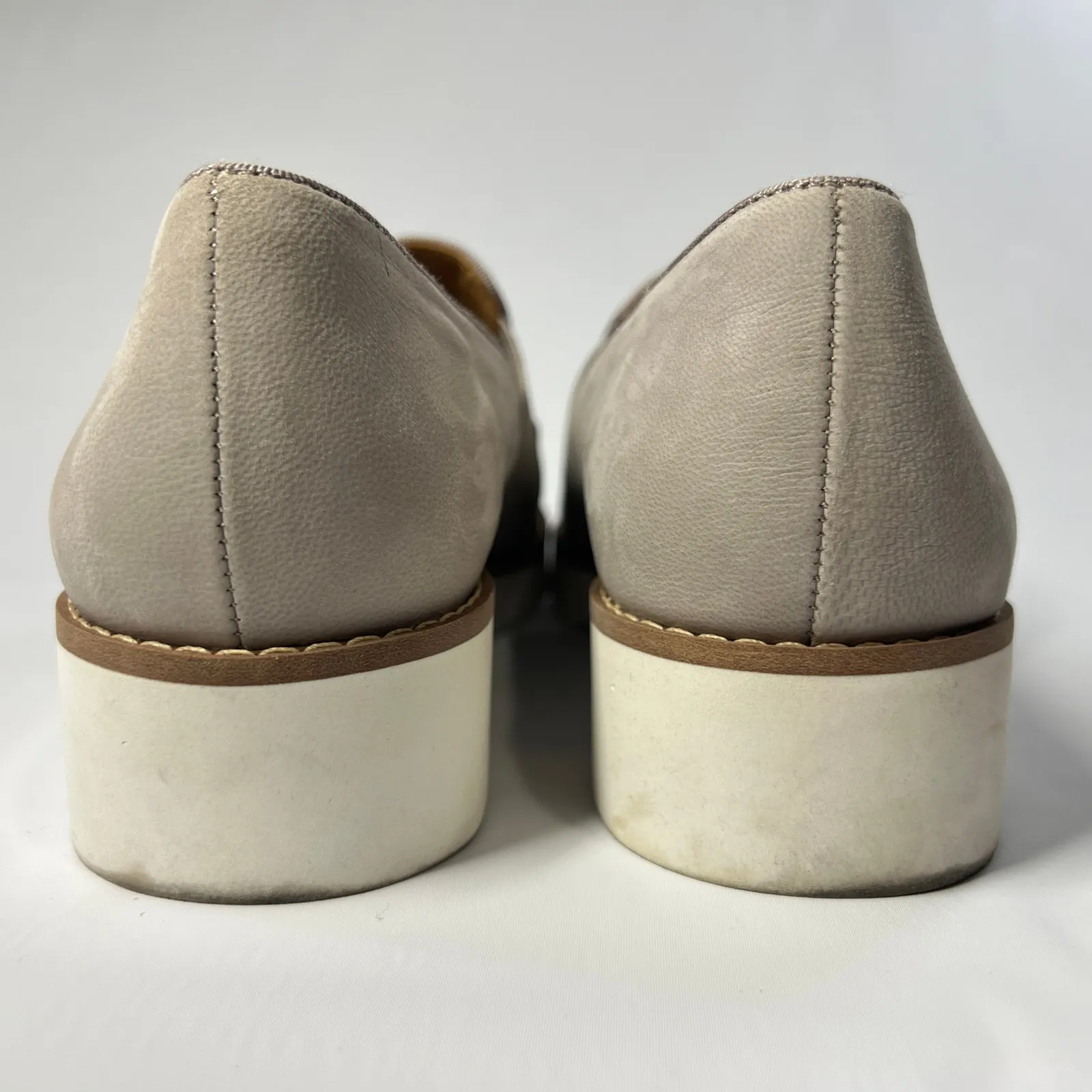 Franco Sarto Slip On Platform Loafers Womens 8M Taupe Leather Casual Shoes - Image 7