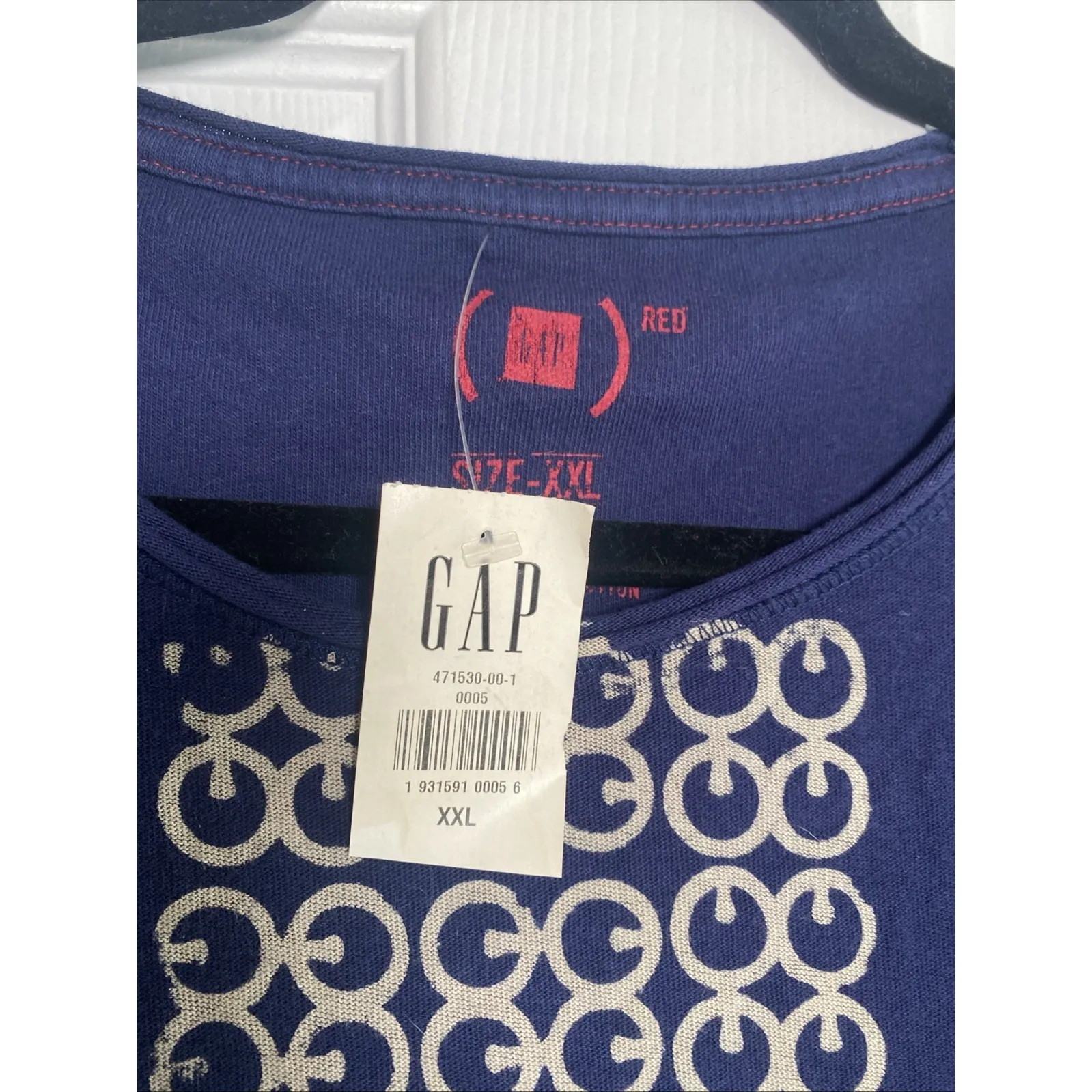 Gap Red Womens XL Round Neck Navy African Cotton Tee Deadstock 2007 - Image 3