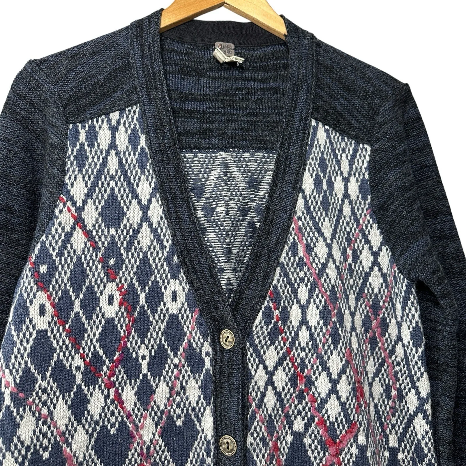 We The Free Free People Argyle Cardigan Sweater Size L Wool Blend Indie Sleaze - Image 4