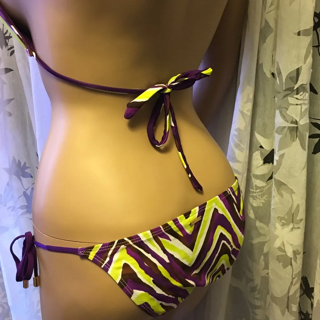 Bold Bright Triangle String Bikini Swim Suit Set Purple - Image 5
