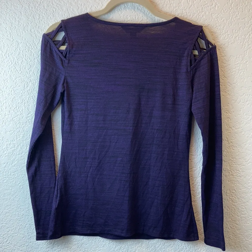 🌞Rock & Republic Heather Purple V Neck Crisscross Detail Long Sleeve Shirt A-75 - Image 6