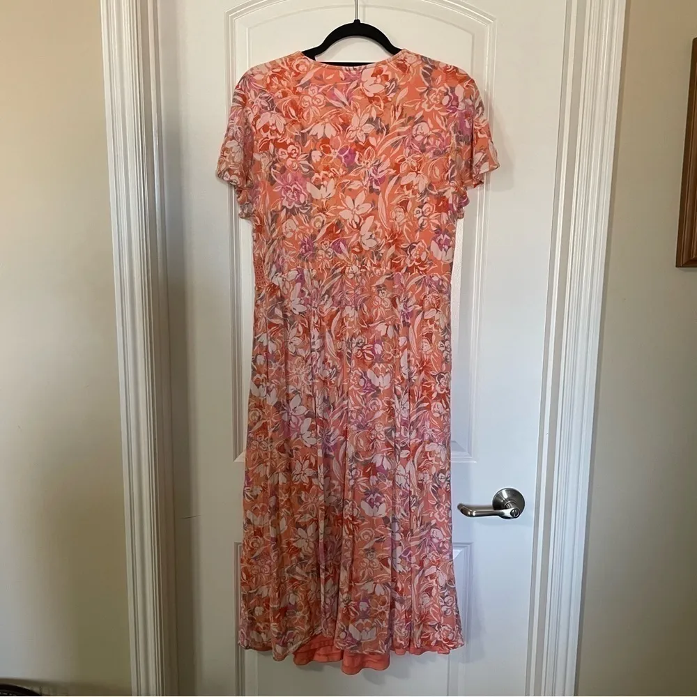 Torrid Lace Up Tea Length Dress - Crinkle Gauze Floral Coral - Image 14