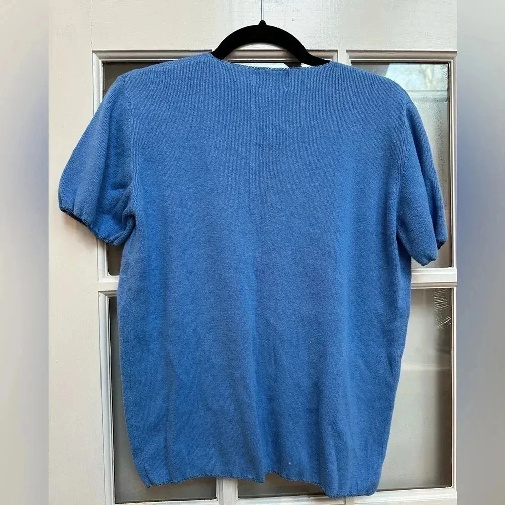 Vintage Jenny Floral Embroidery Beaded Blue Button Down Cardigan Sweater Size XL - Image 2