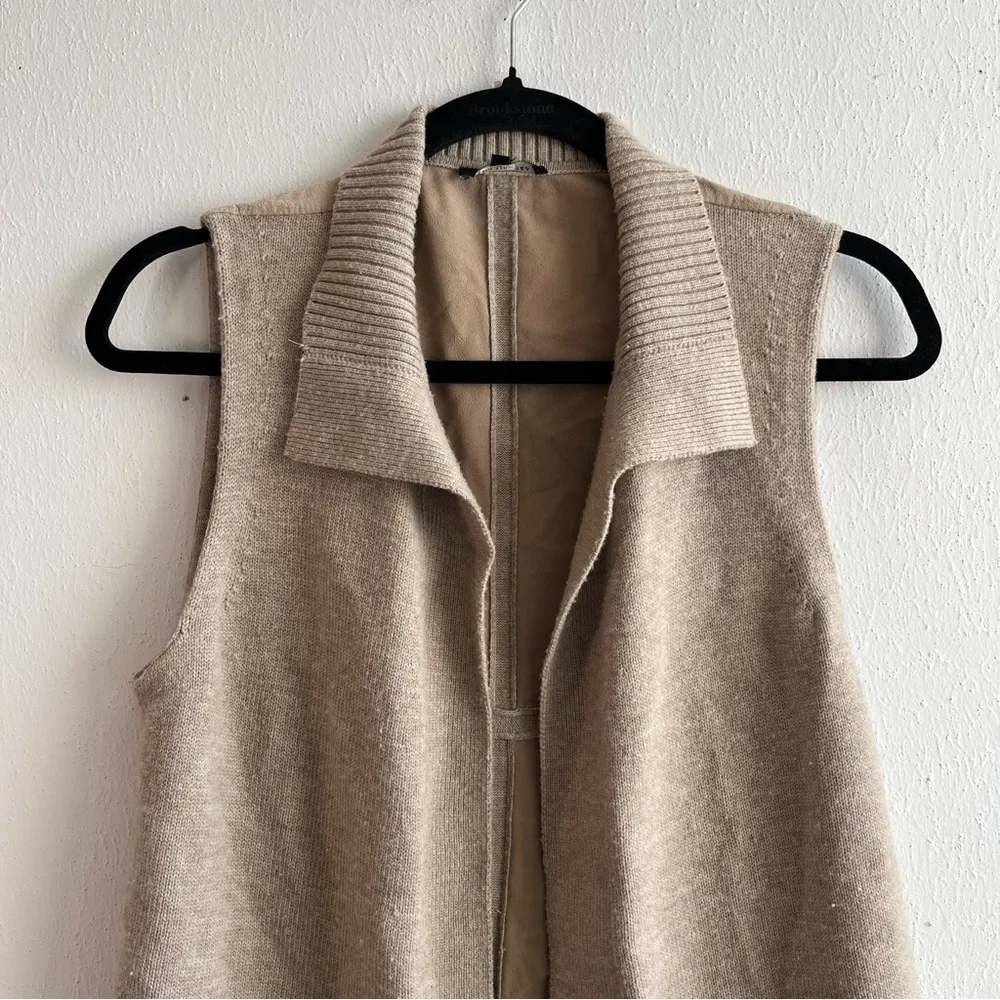 Lafayette 148 New York Vest Tan Cream Suede & Wool Open Front Vest Sz M GUC Knit - Image 3