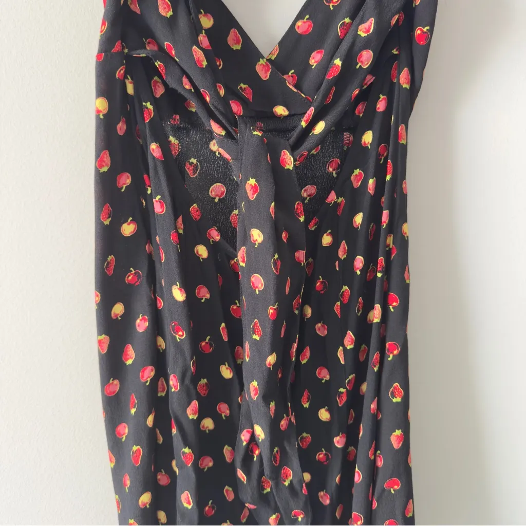 Kimchi Blue Urban Outfitters Fruit Print Black Red Strappy Dress Deep B-Neck EUC - Image 13