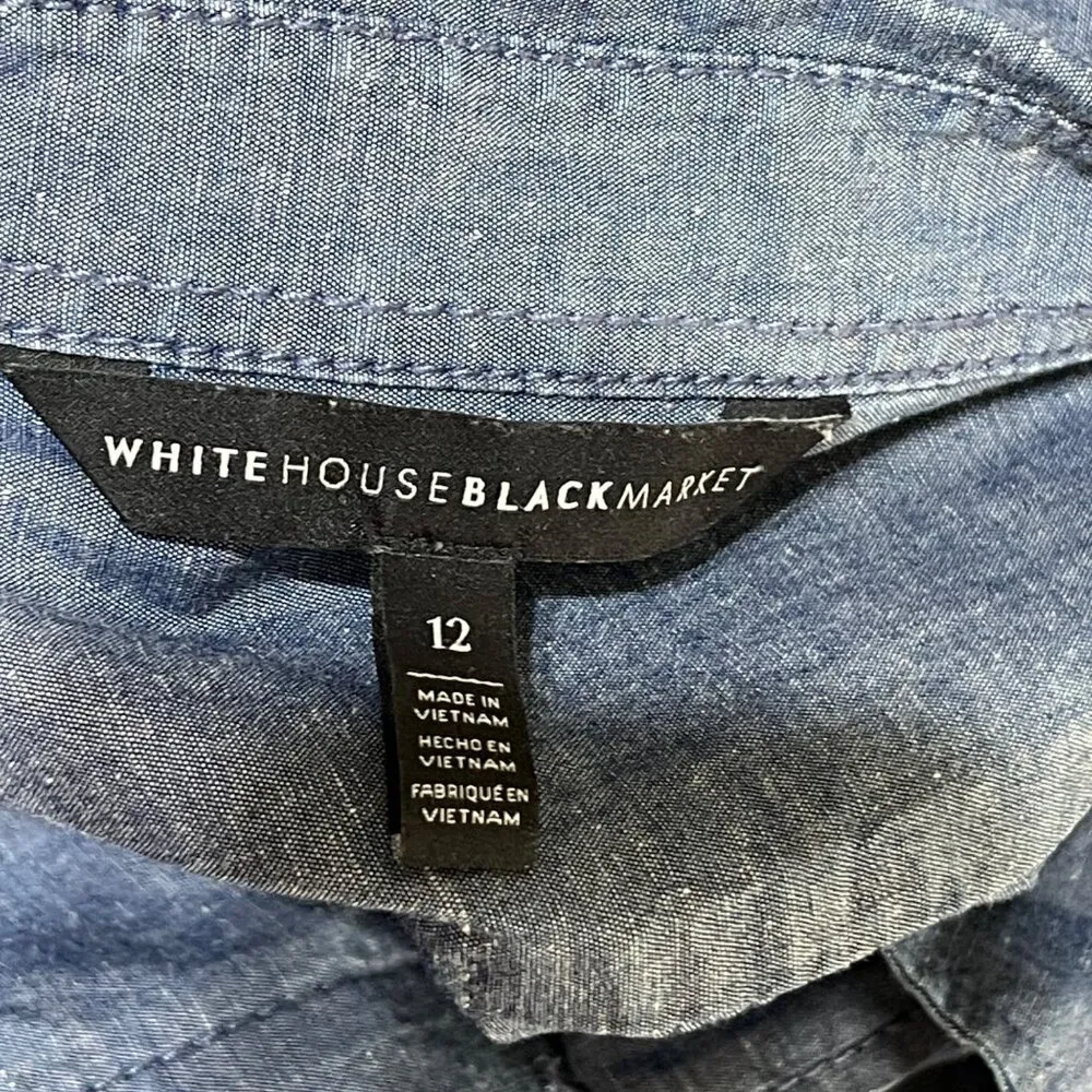 WHBM Popover Top Chambray Blue Size 12 Tunic top Long Sleeve Cotton - Image 4