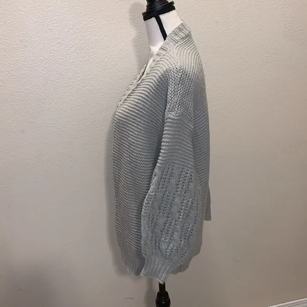 Shein grey knit balloon sleeves open cardigan sweater - Image 3