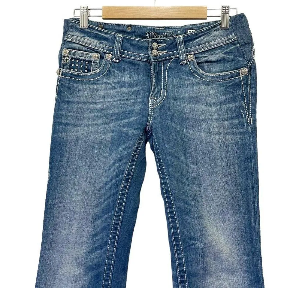 Miss Me Y2K Jeans Bling Rhinestone Angel Wing Bootcut Medium Wash JP5086 Size 29 - Image 6