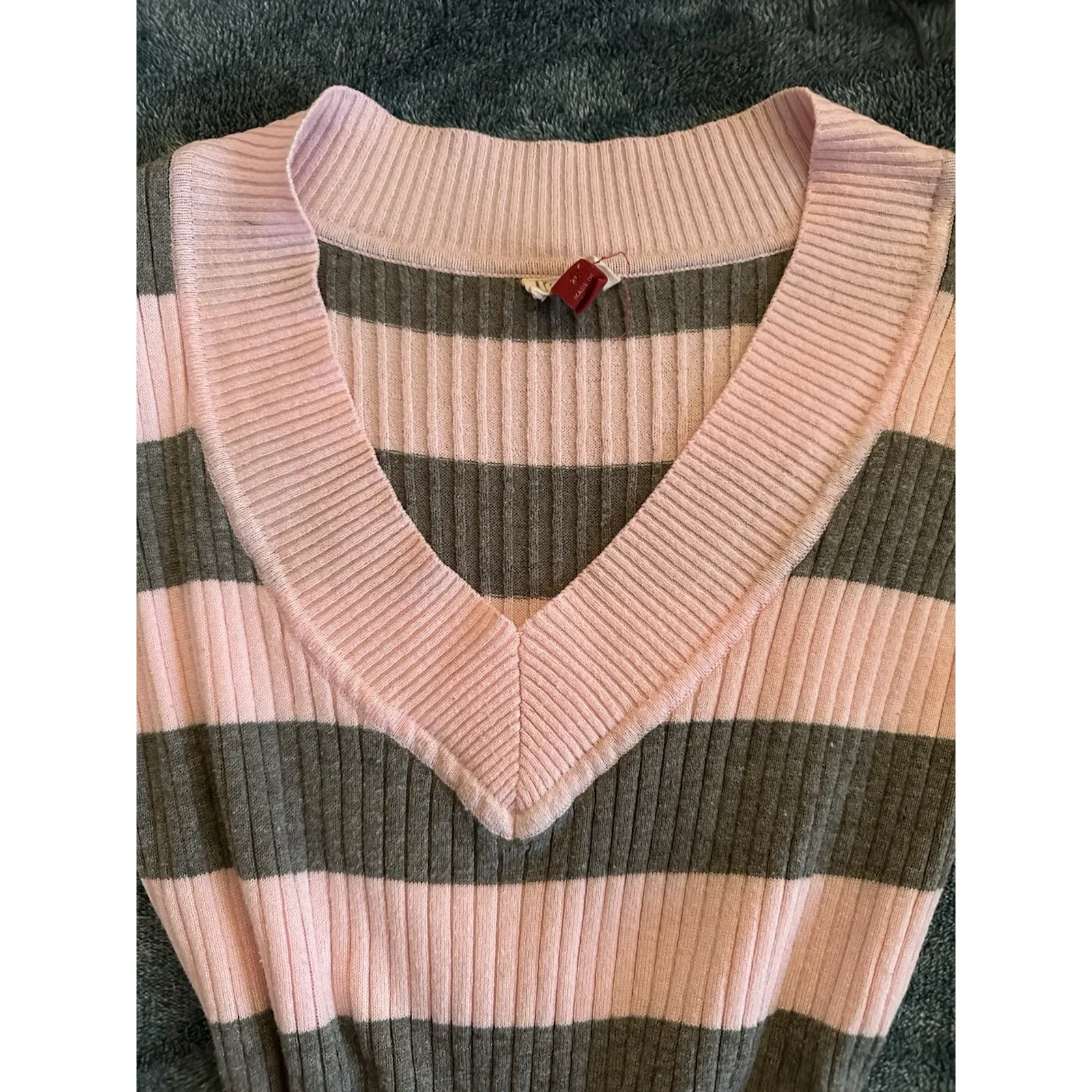 LEI Y2K Sweater Juniors XL Y2K 2000s Mall Ribbed Knit Elena Gilbert Pink Gray - Image 5