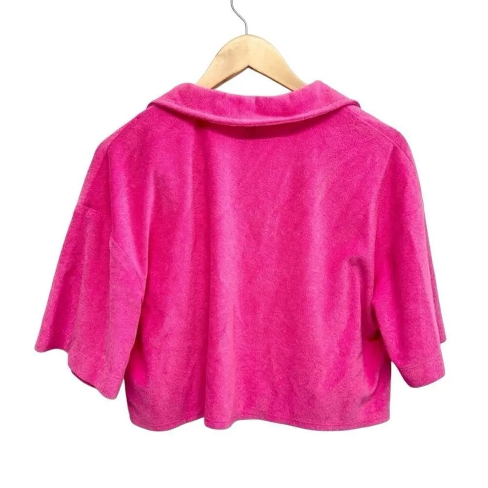 Aqua Swim‎ Size Small Shirt Collared Pocket Terrycloth Crop Top Pink NEW - Image 4
