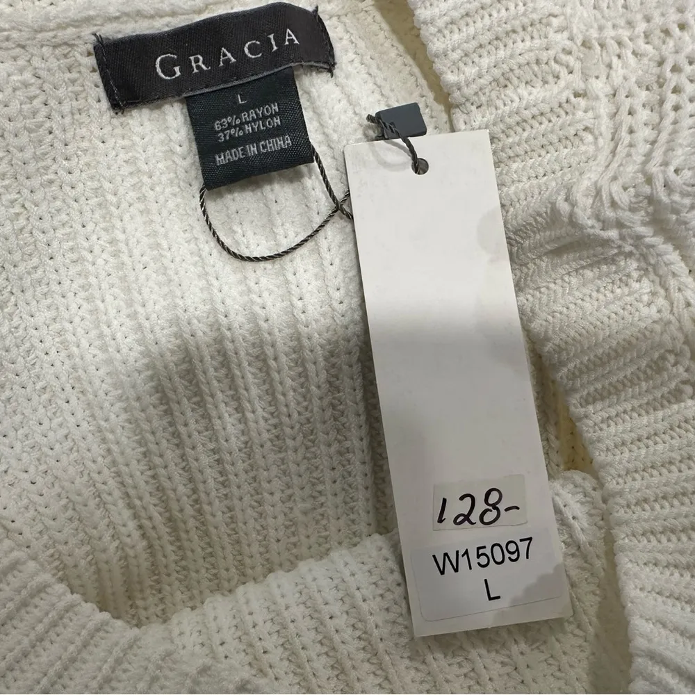 Gracia White Knit Cropped Sweater Large L NEW - Image 6