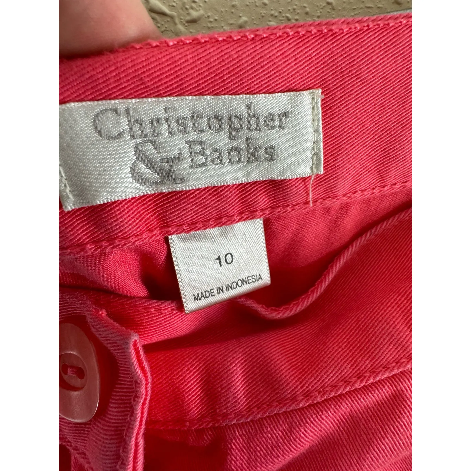 Christopher & Banks Pink Cotton Button Front Short Straight Skirt Pockets Sz 10 - Image 5