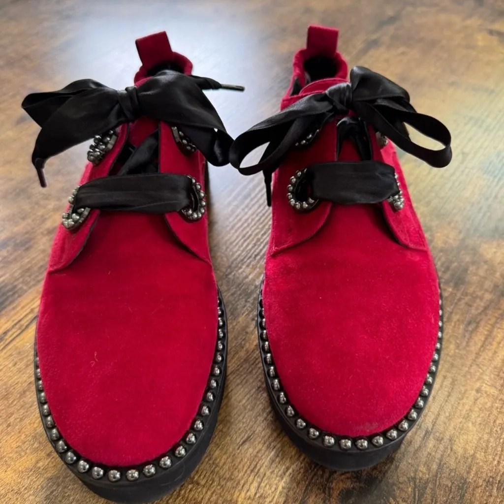 Kennel & Schmenger Red Velvet Studded Oxford Shoes Ribbon sz8.5 Holiday festive Size 8.5 - Image 12