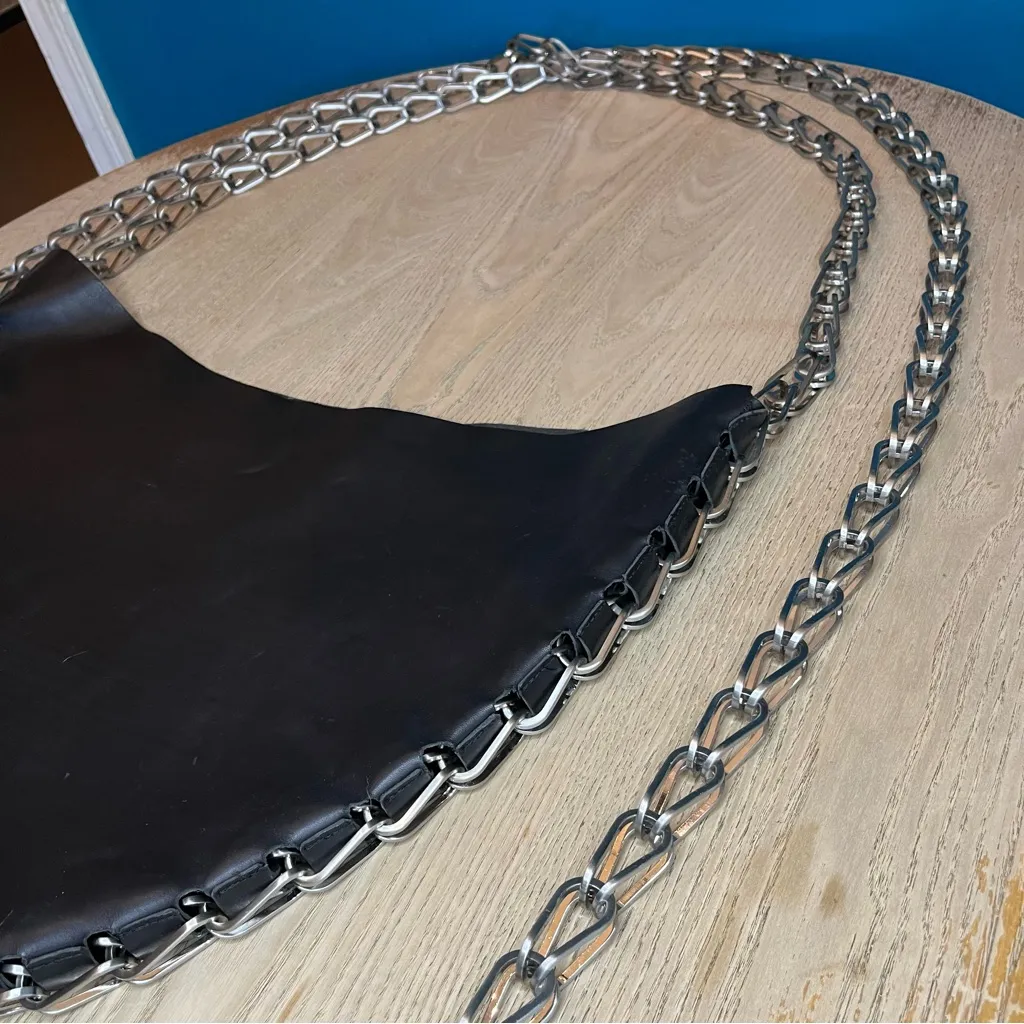 Industrial Chain Black Leather Circle Bag Dion Lee Style Extra Large Crossbody - Image 6