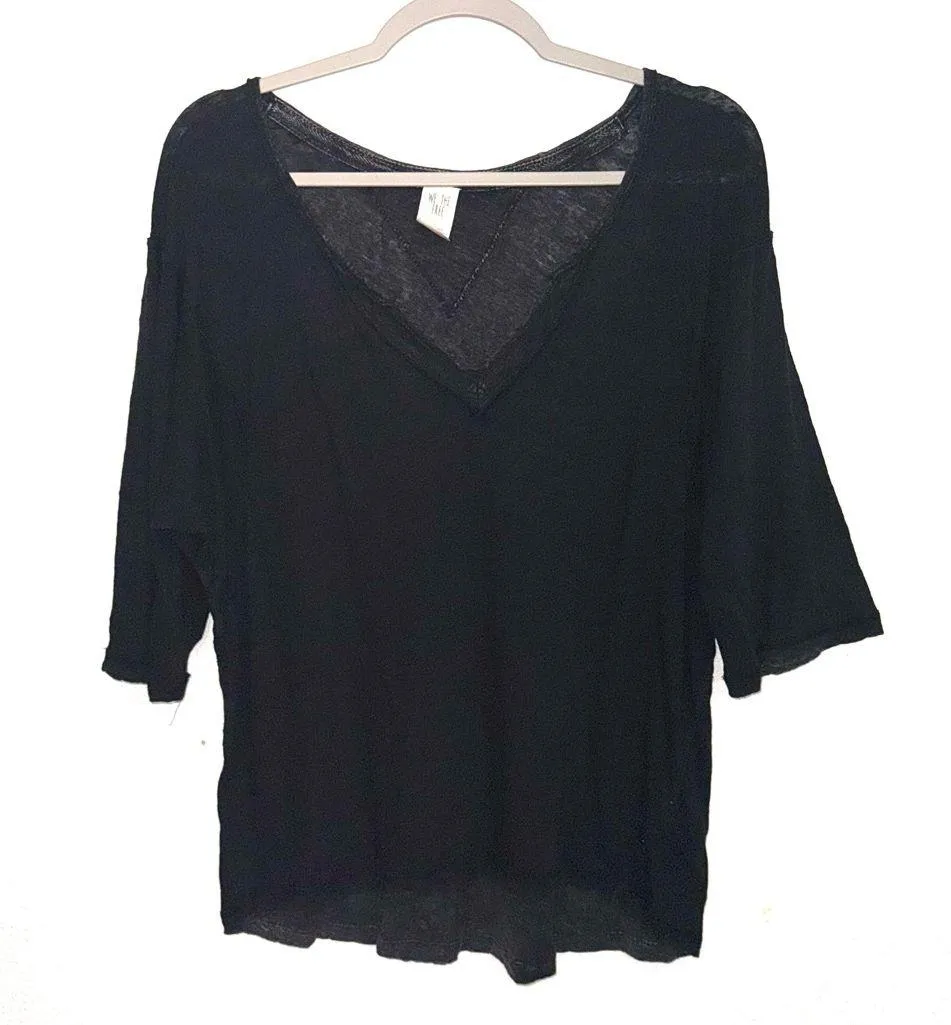 Free People We the Free Head In The Clouds Linen Blend Tee Black Size Small - Image 5