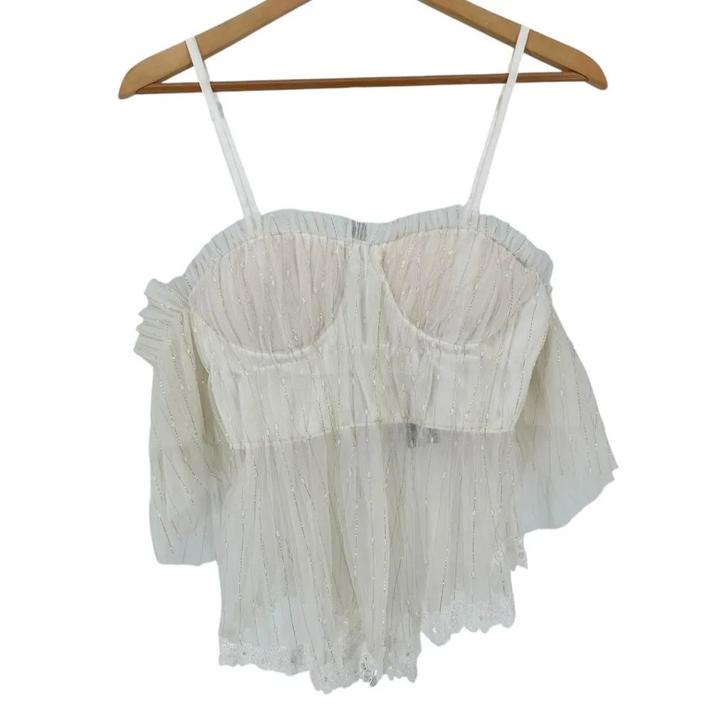 GD Golden Days Paris Bardot Glitter Mesh Cup Top S/M NWT White Cold Shoulder Size undefined - Image 4