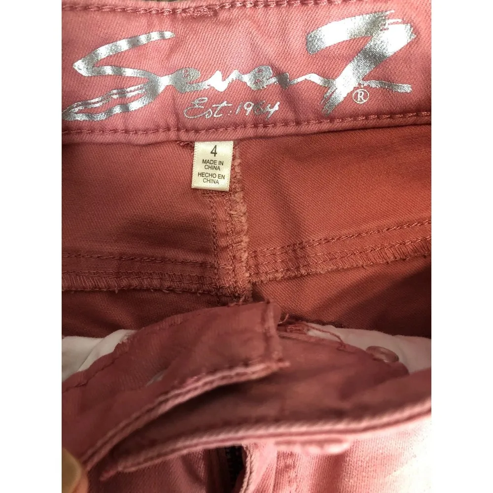 Seven7 Mid-Rise Ankle Skinny Rose Pink Raw Hem Jeans - Image 6