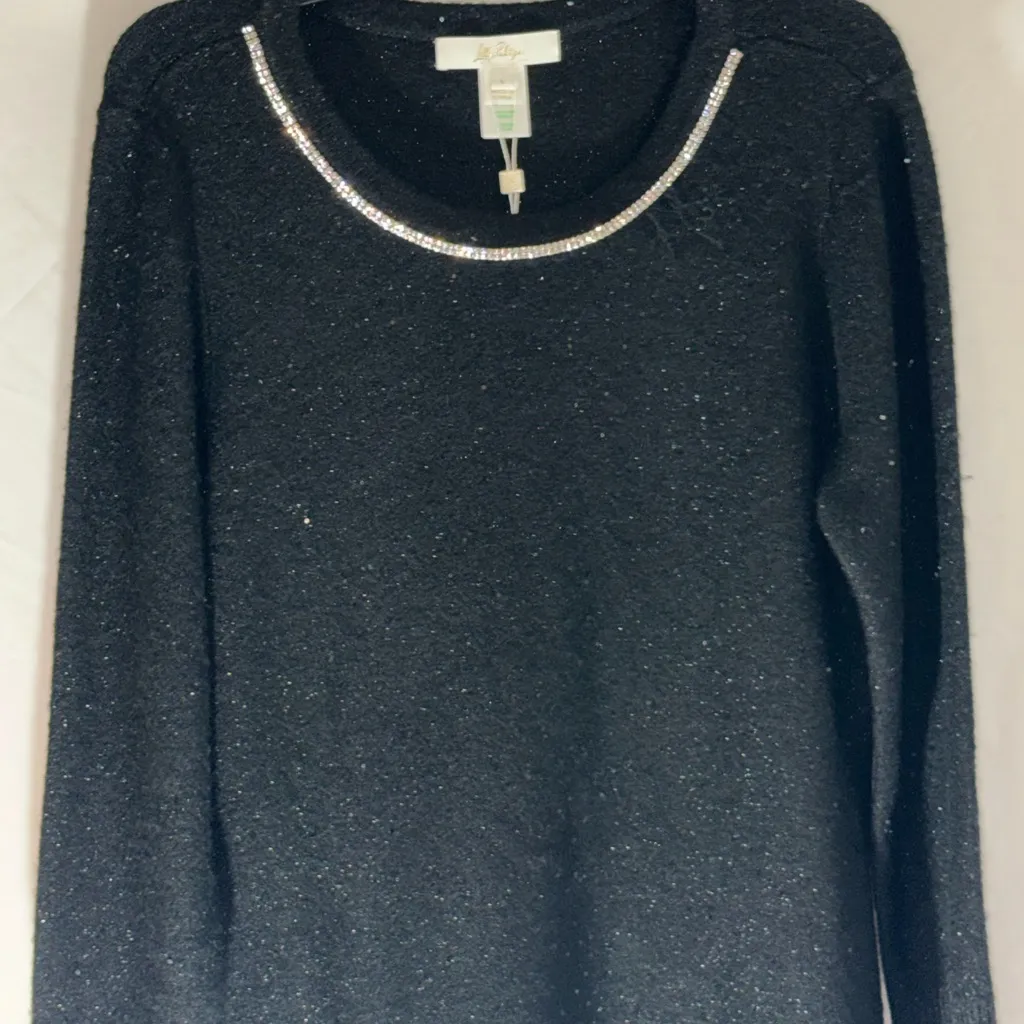 Lily Pulitzer Morgan sequined Black metallic Sweater Dress with Silver Accents L - Image 11