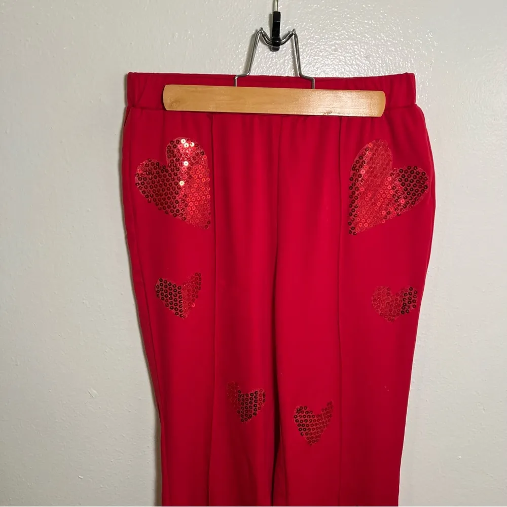 Pull On Pant Red Sequin Hearts Slit Back Hem - Image 2