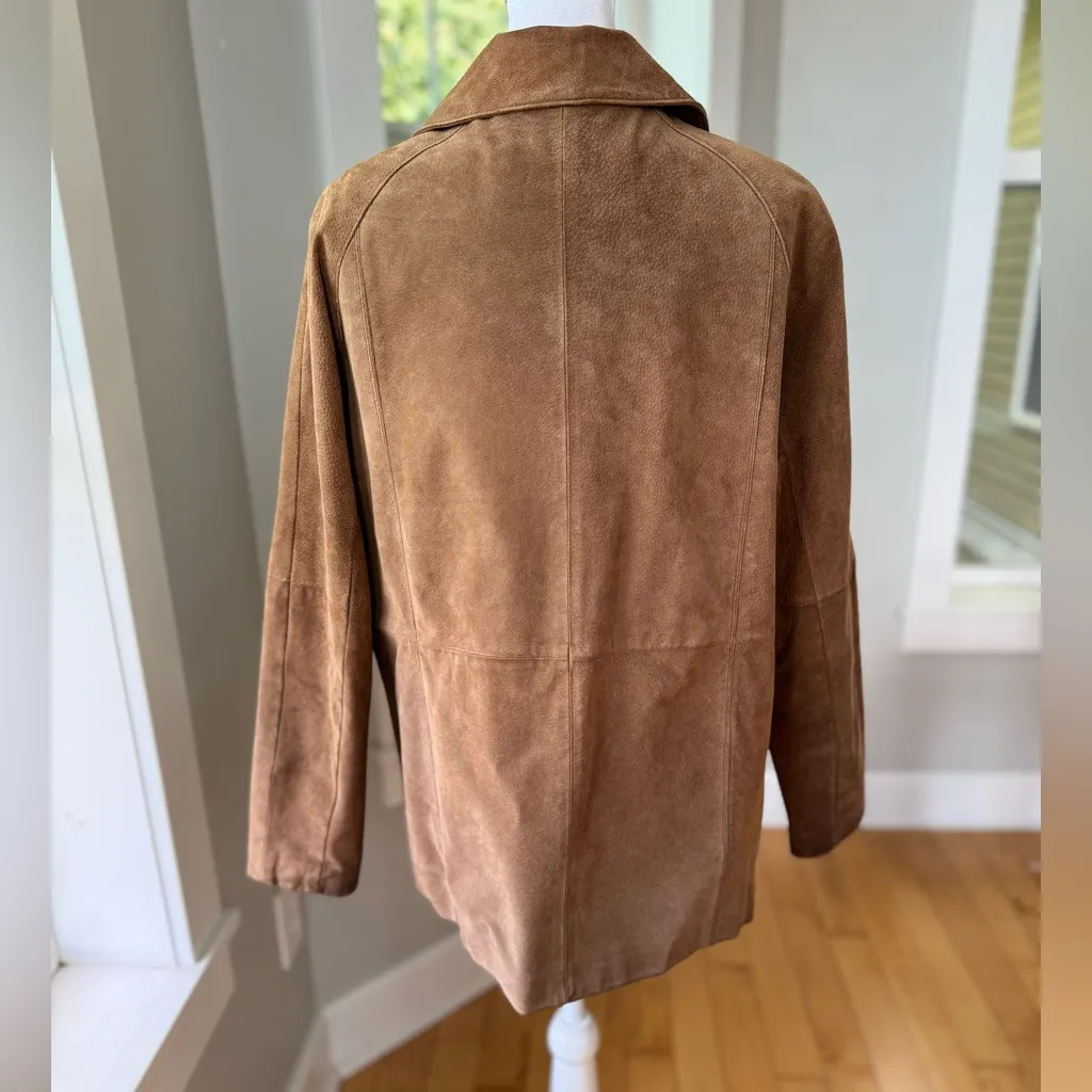 Vintage Phase Two Camel Suede Leather Shirt Jacket Shacket Sz Large Tan - Image 13