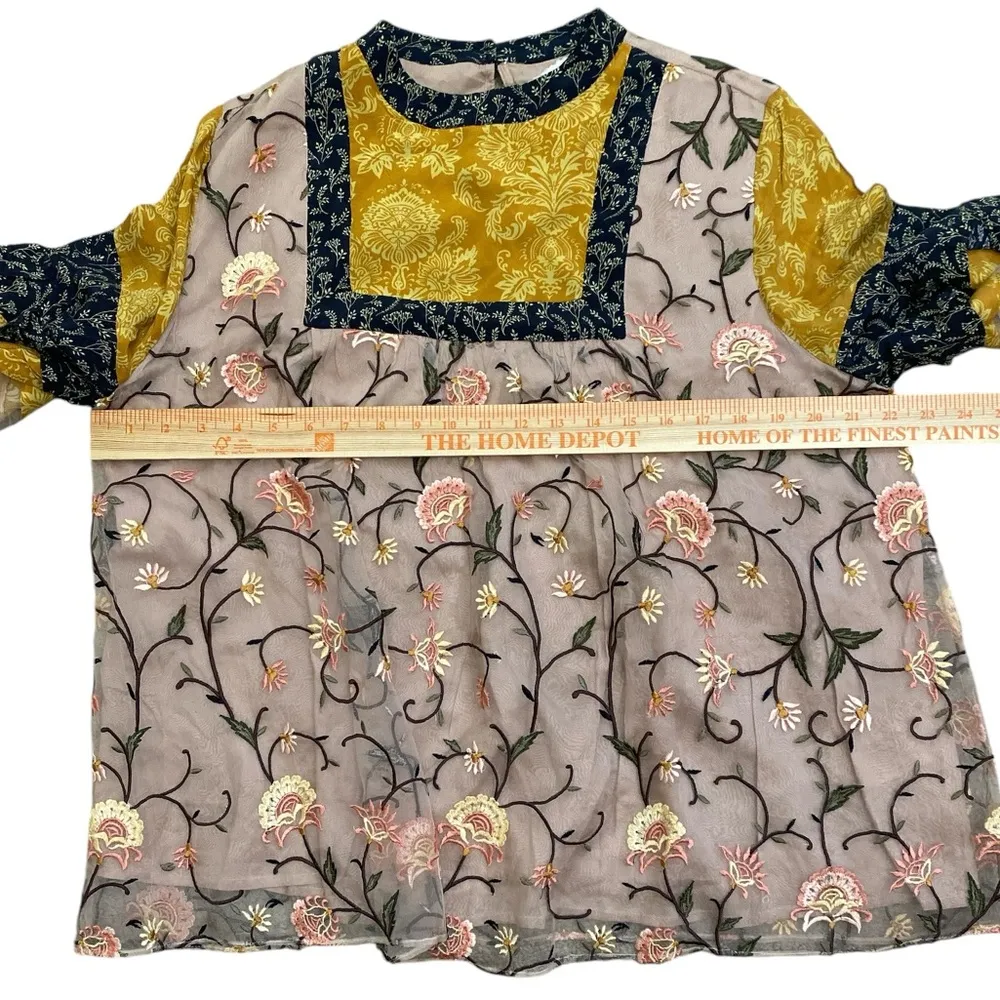 Anthropologie Let me be love actually boho embroidered silk blouse Size L - Image 12
