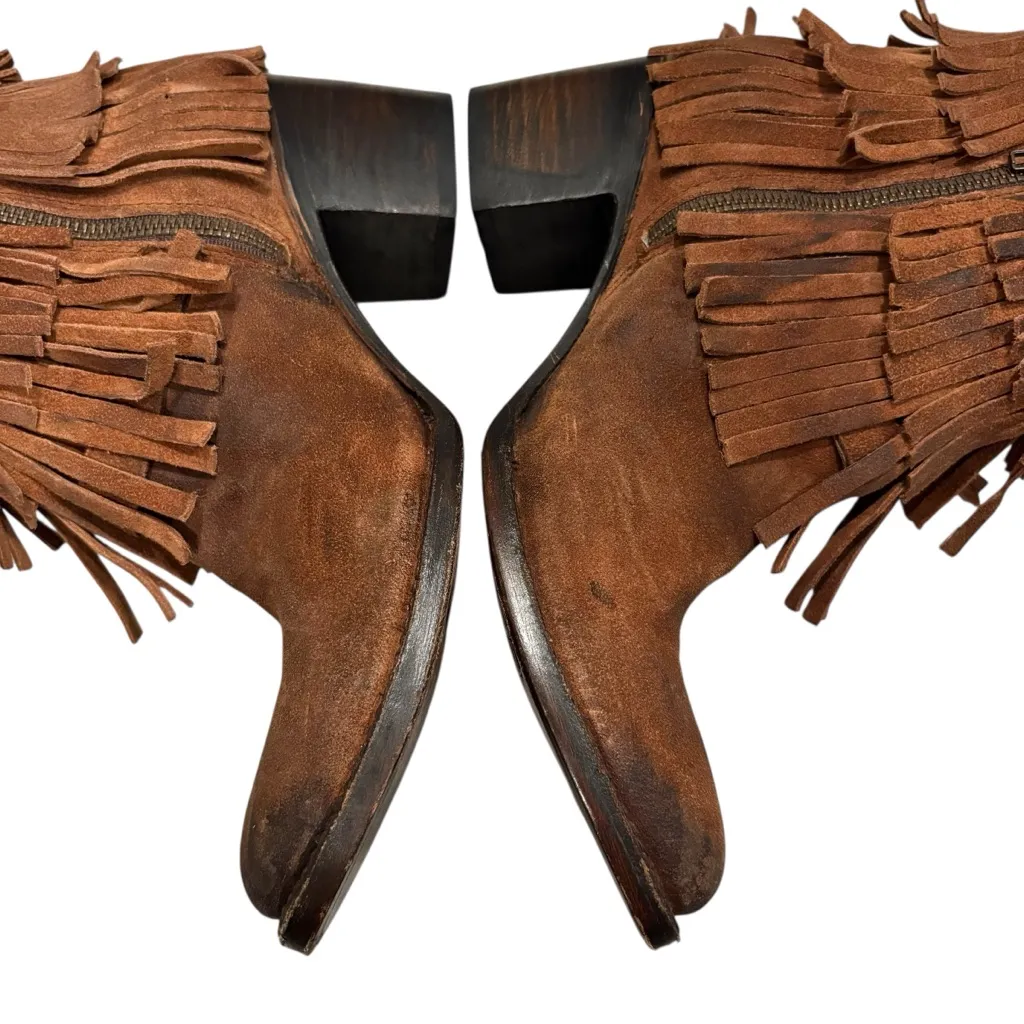 Freebird By Steven Leather Belle Fringe Ankle Boots, Sz 10 Brown - Image 8