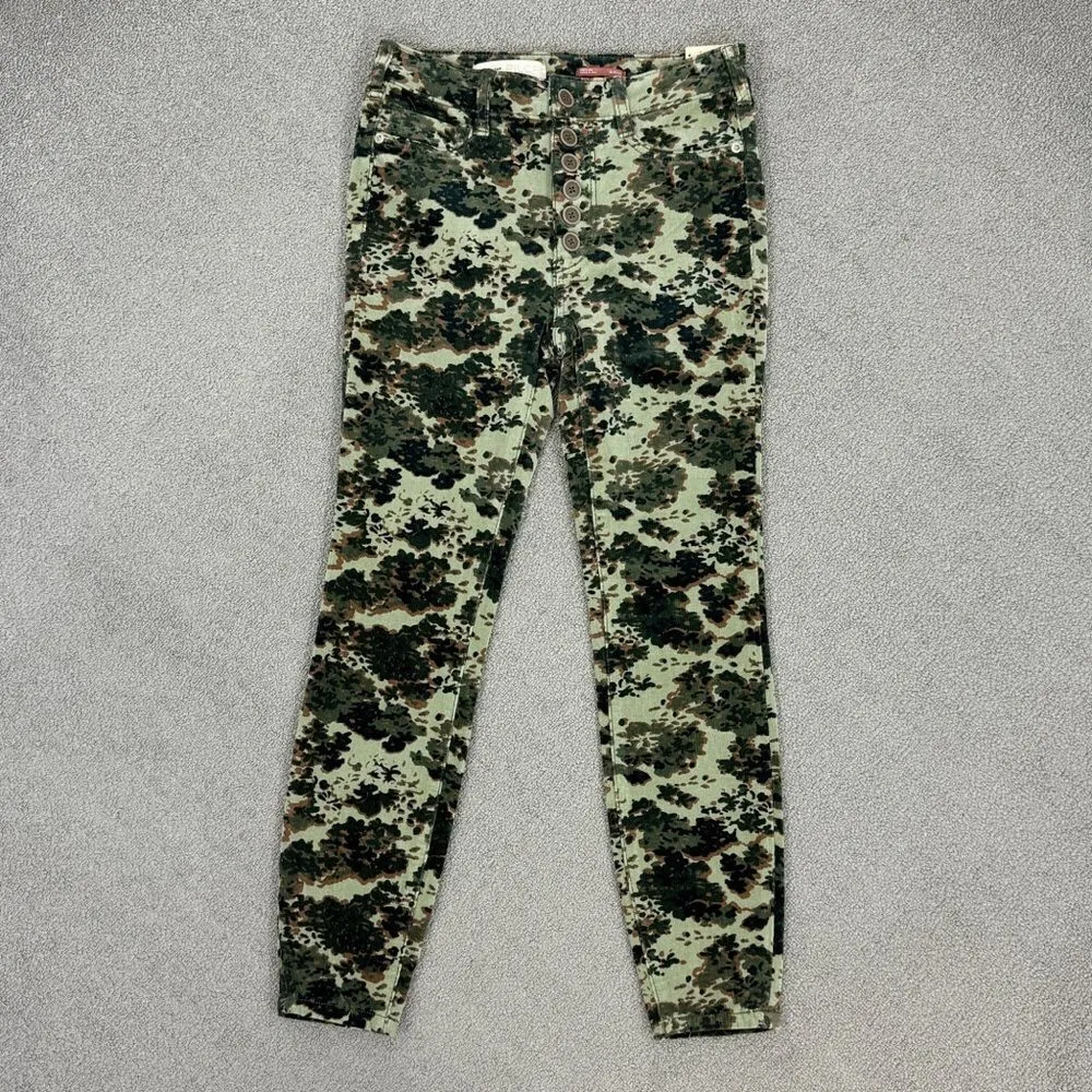 Anthropologie Pilcro Floral Camouflage High Rise Skinny Corduroy Pants Green 26P - Image 6