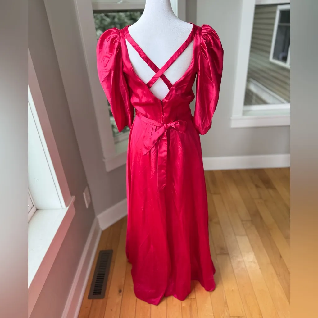 Vintage Dark Pink Satin Formal Prom Gown Dress Size Small or Medium - Image 8