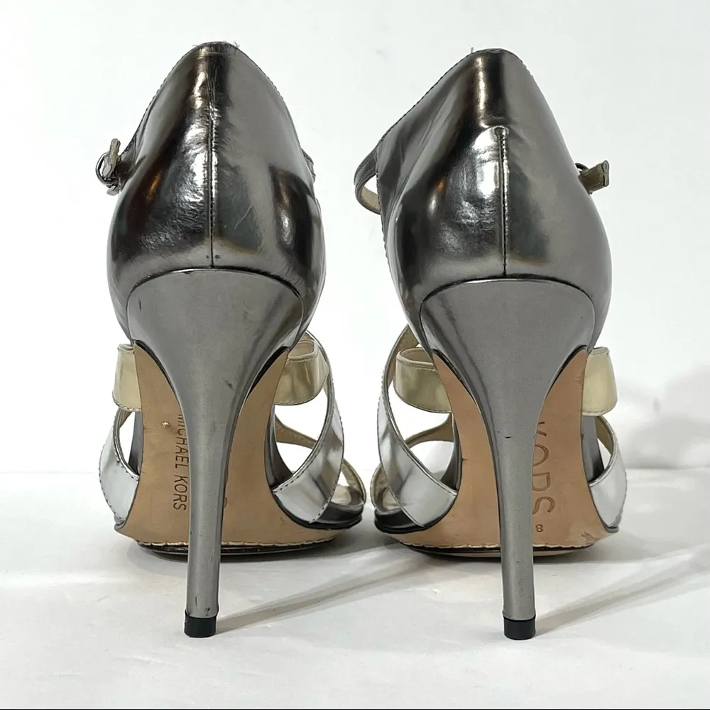 KORS Michael Kors Strappy Heels Silver/ Golden Tone Sandal Size 8 - Image 5