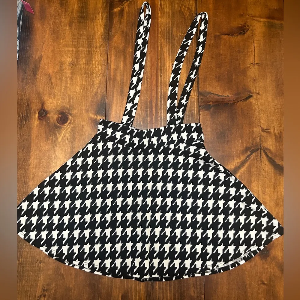 Vamp Houndstooth Overall Skirt Black White Dress Suspenders Womens Small NWOT - Image 2