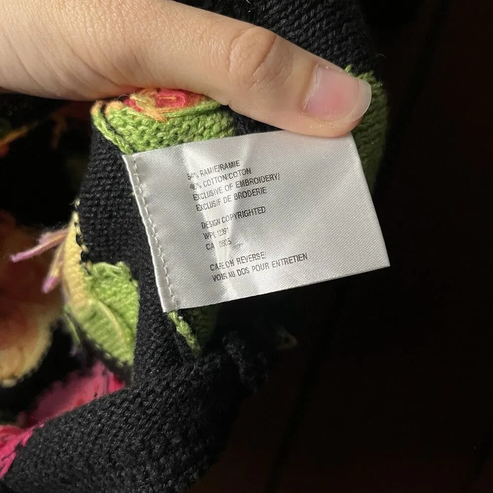 Vtg 90s David Brooks Floral Knit Button Up Cardigan Sweater XL - Image 6