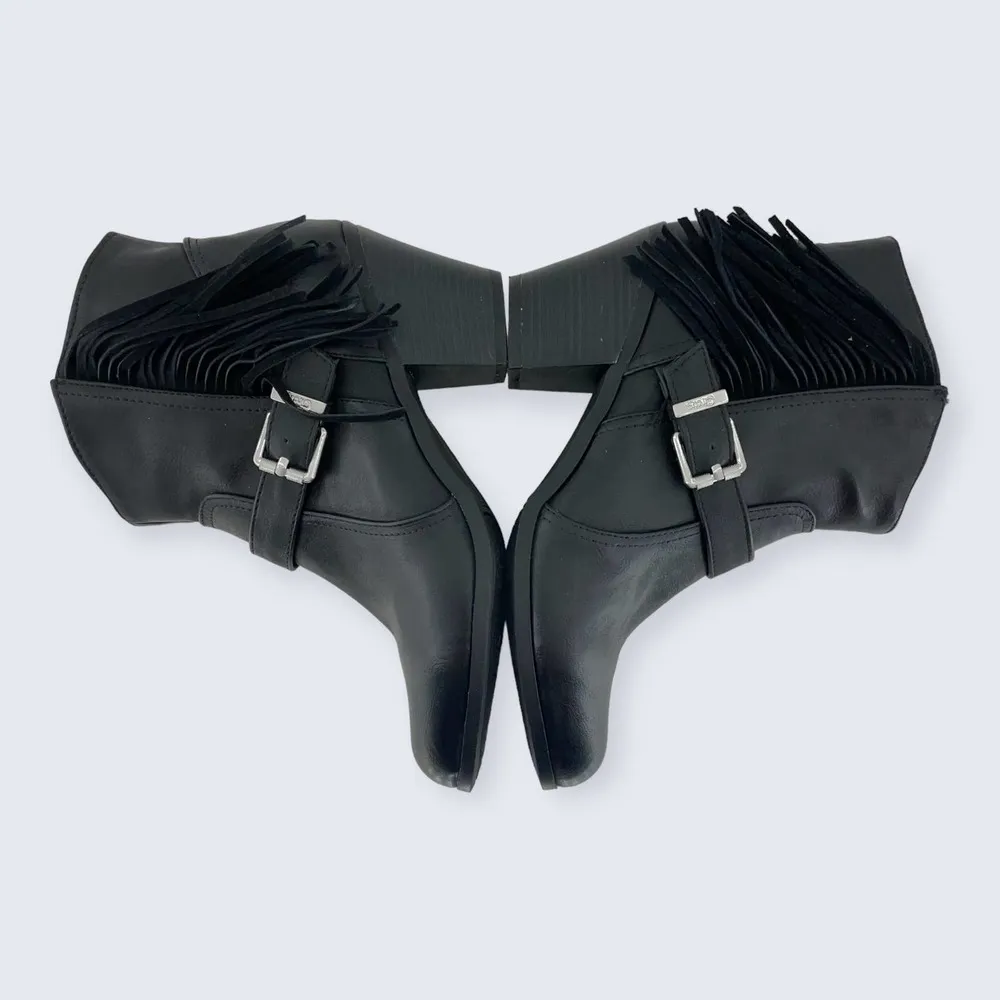 Circus Sam Edelman Leah Black Leather Fringe Buckle 3" Block Heel Ankle Boot 9.5 - Image 5