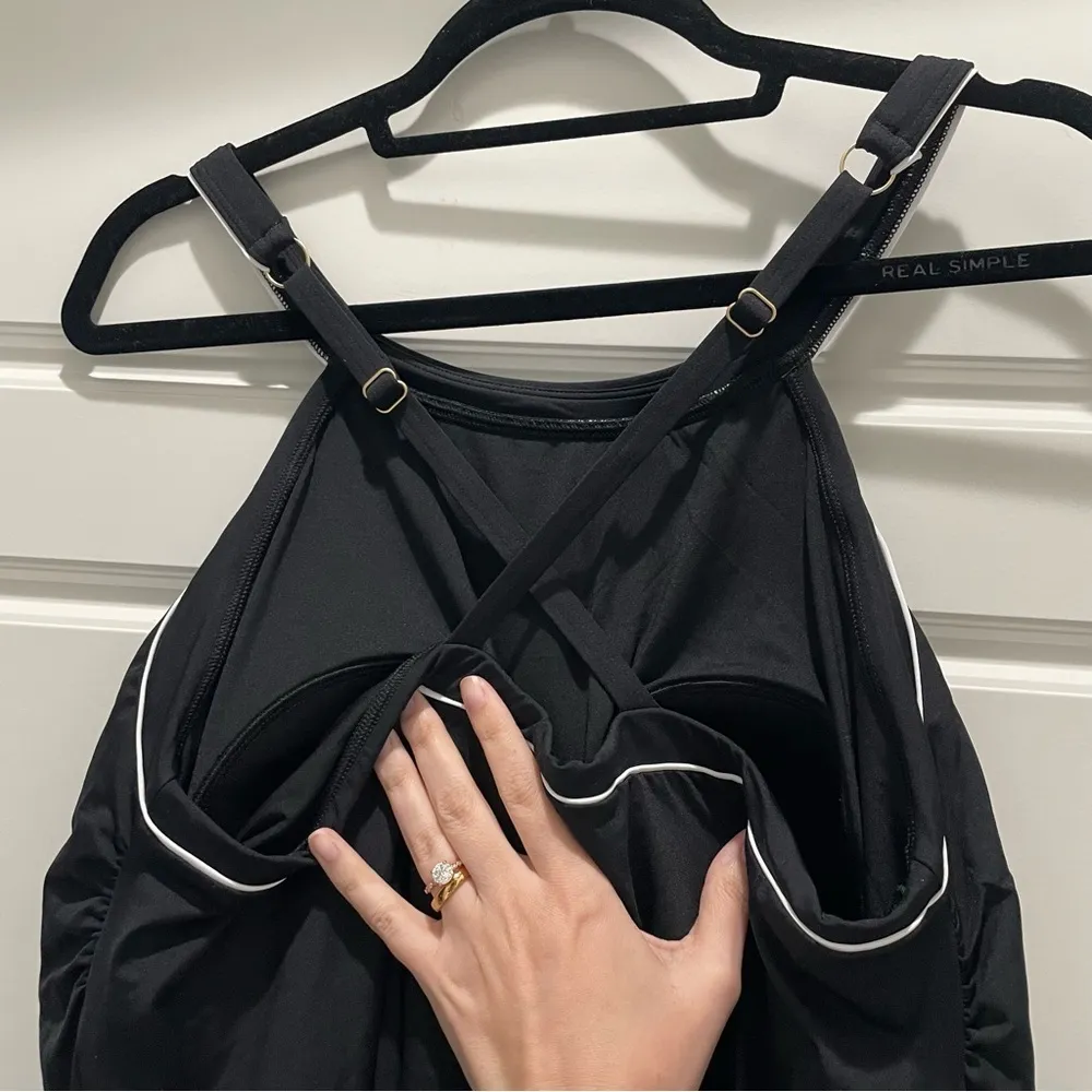 Lands' End NWOT Black and White High Neck One Piece Swim Dress Swimsuit Size 16 - Image 6