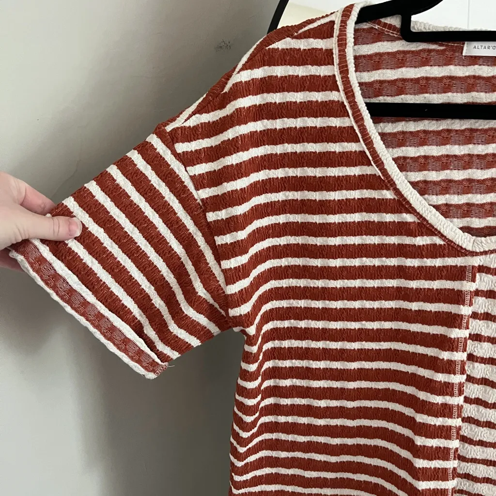 Altar'd State Red and White Striped V-Neck Crop Top - Image 2