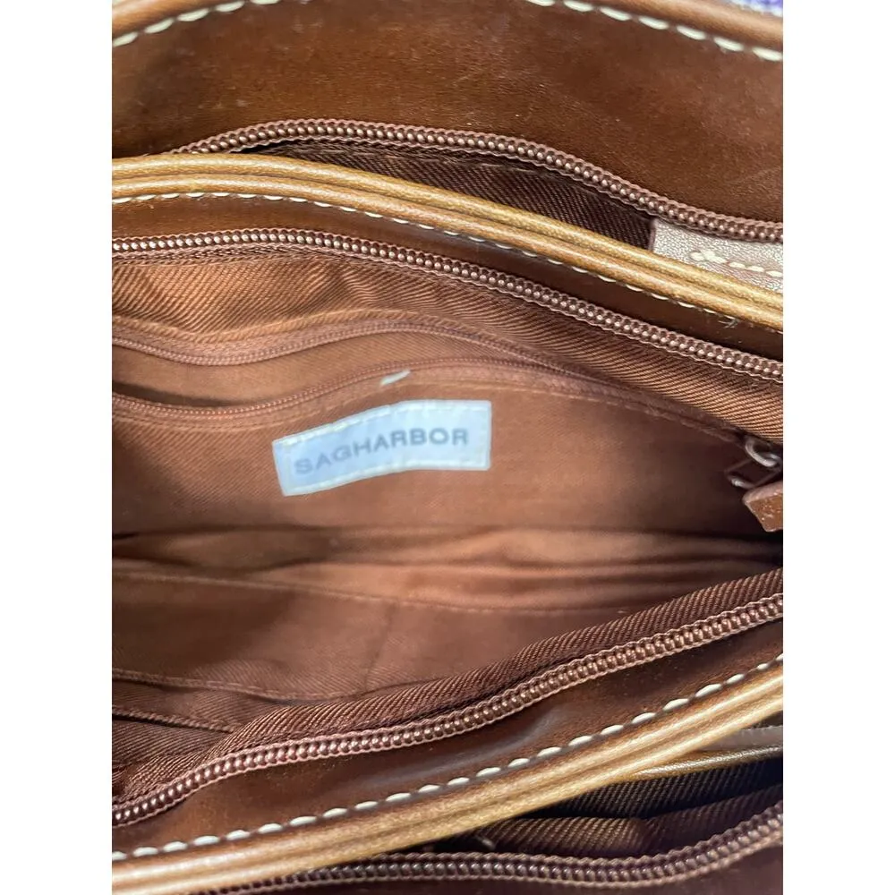 Sag Harbor Handbag Purse Brown with Faux Leather Trim & Letters Design - Image 5