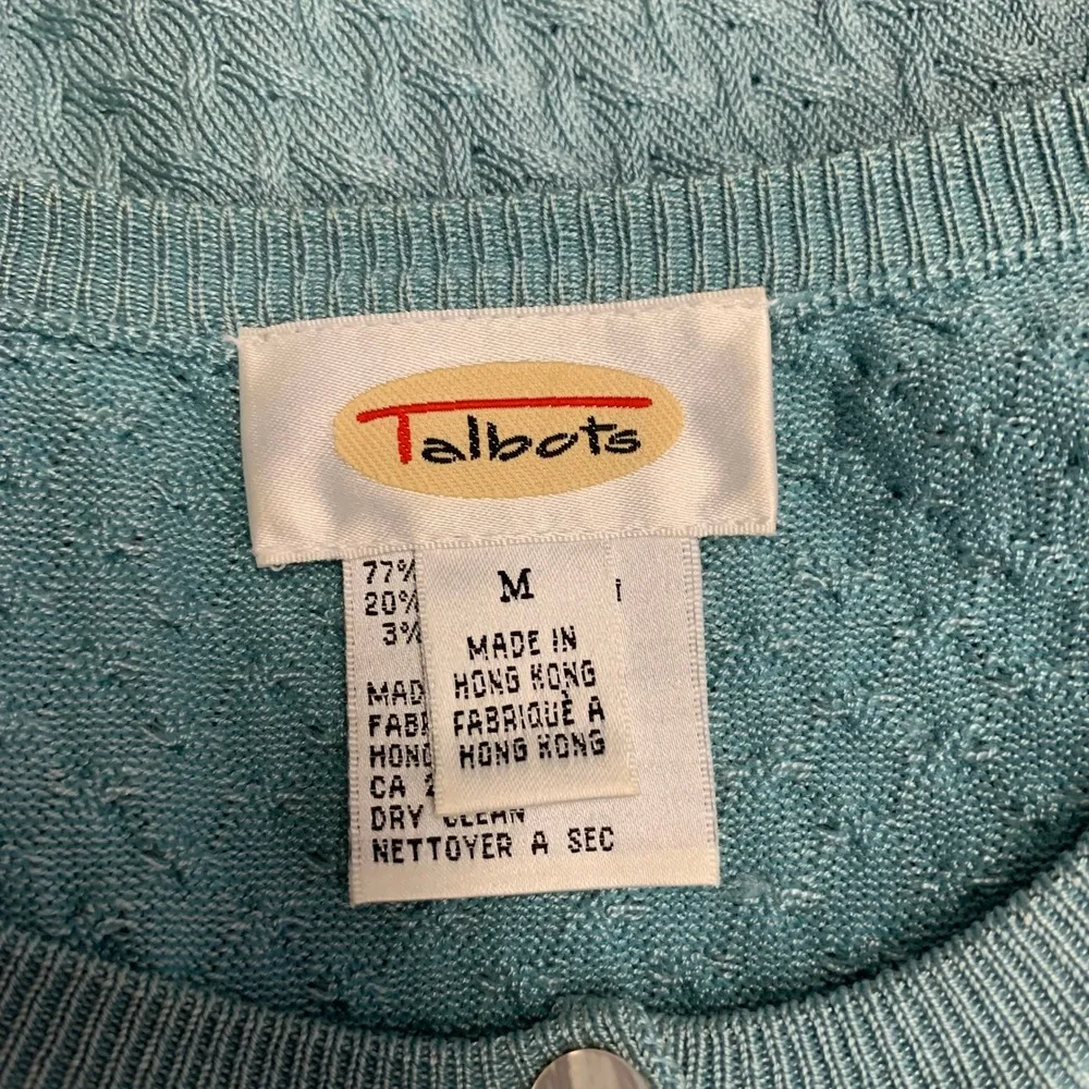 Talbots Button-Front Cardigan Sweater Womens Size Medium Blue Textured Silk Knit - Image 4