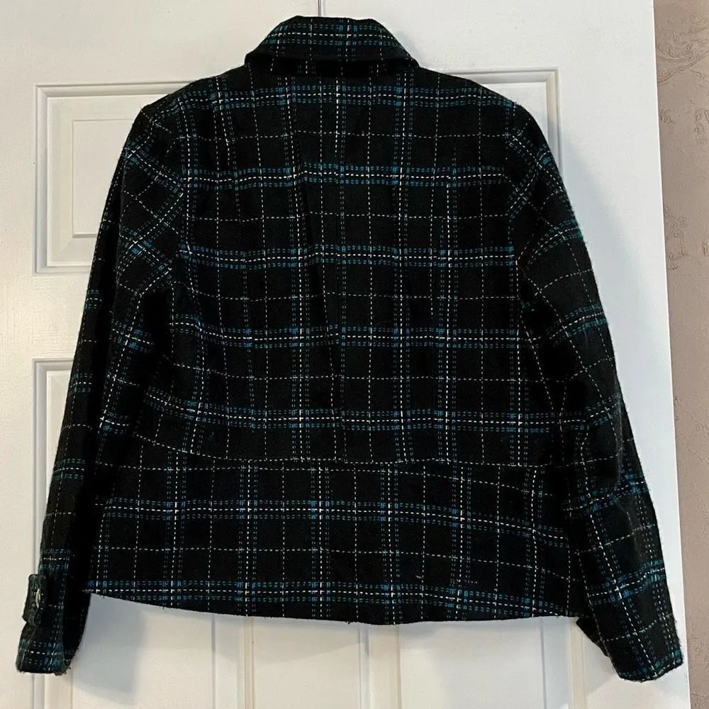 Dress Barn Blue Black Plaid Lined Pea Coat XL - Image 5
