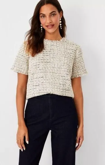 【S】leinwande Tweed Fringe Top NWT Fringe Tweed Top Tan Size XS - $85 New With Tags - From Sydney