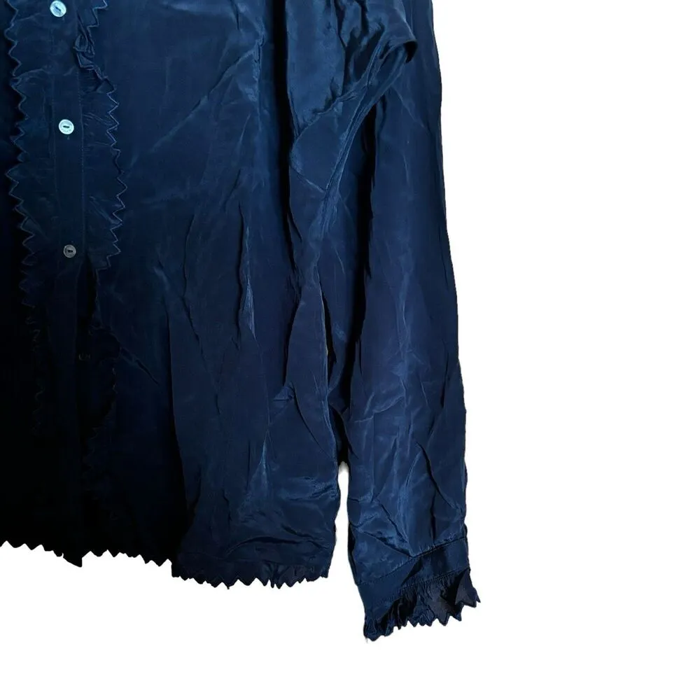 Scotch & Soda Top Women Small Black Button Up Ruffle Party Blouse In Night Shirt - Image 5